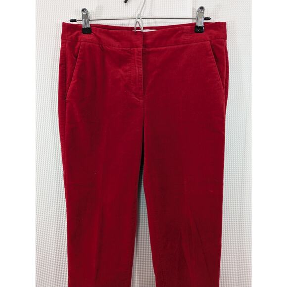 TALBOTS RSVP! RUBY RED STRETCH VELVET, RUFFLED ANKLE SKINNY PANTS, SLACKS! SZ 2 - Picture 6 of 11